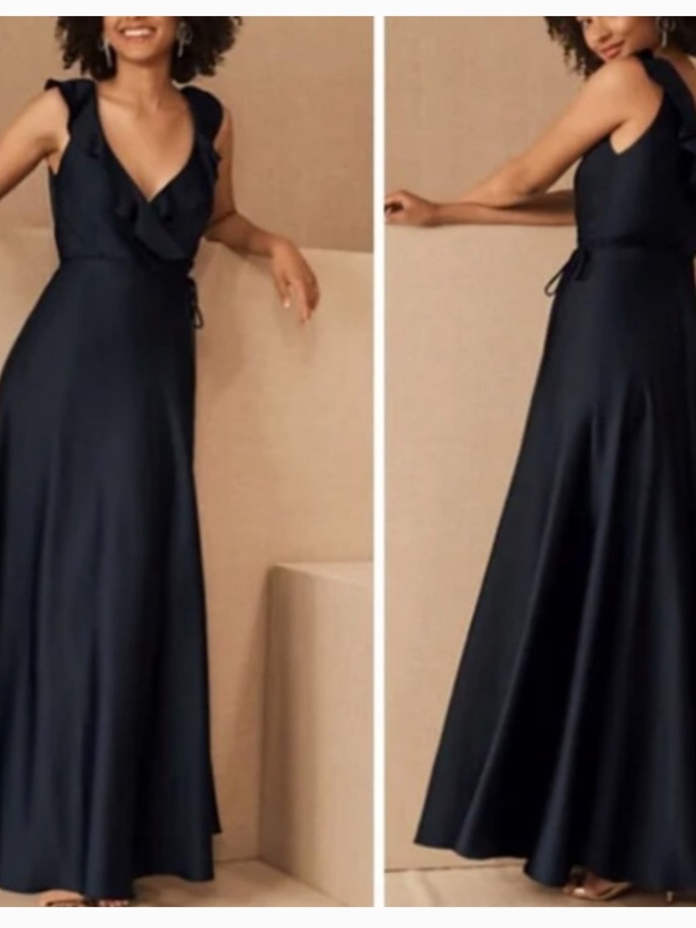 BHLDN Anthropologie Tansy Satin Charmeuse Navy